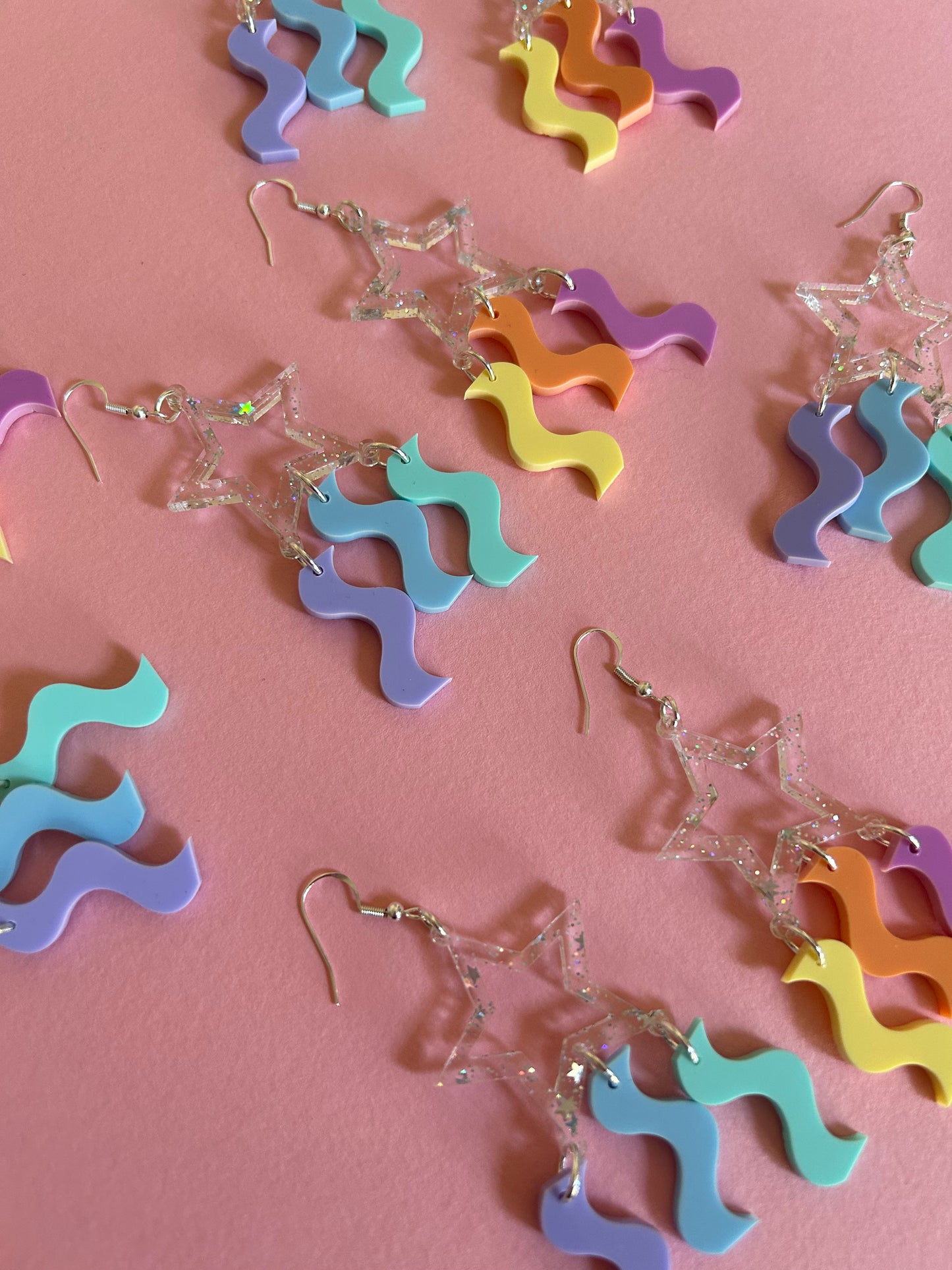 Pastel Star Glittery Acrylic Earrings