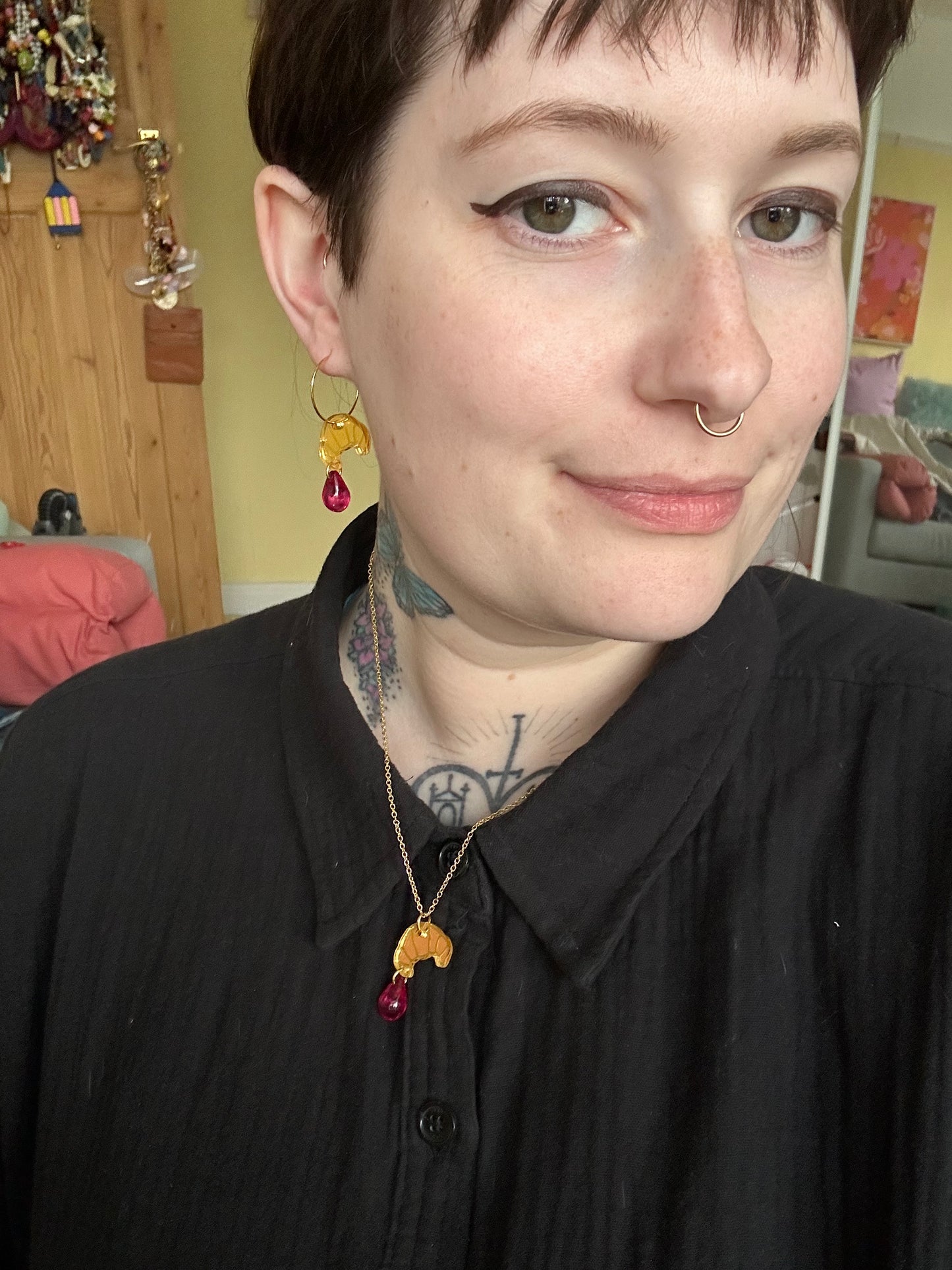 Croissant and Jam Acrylic Necklaces