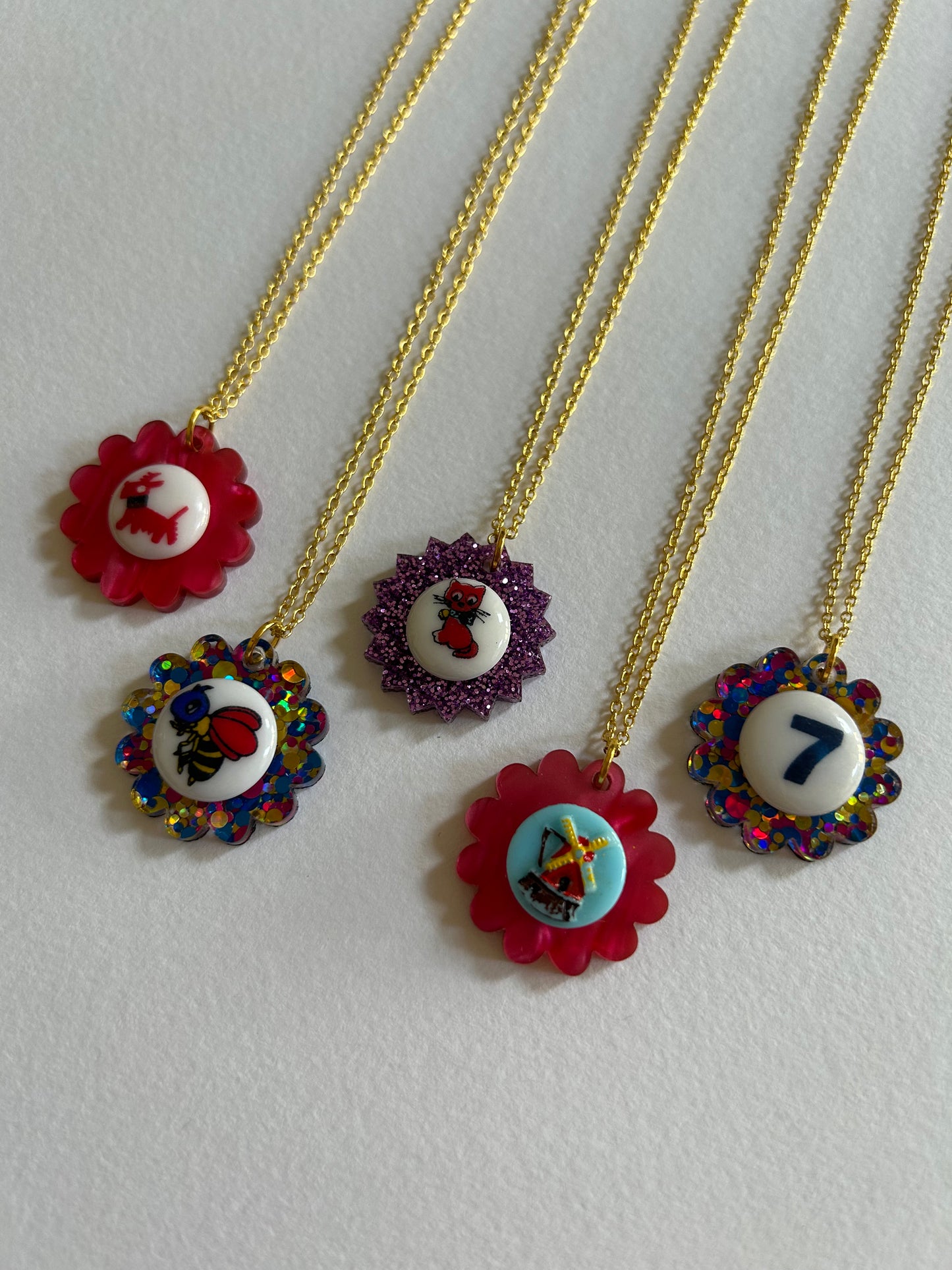 Button Cameo Acrylic Necklaces (4)