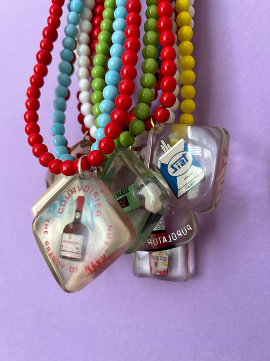 Vintage French Keyring Beaded Necklaces
