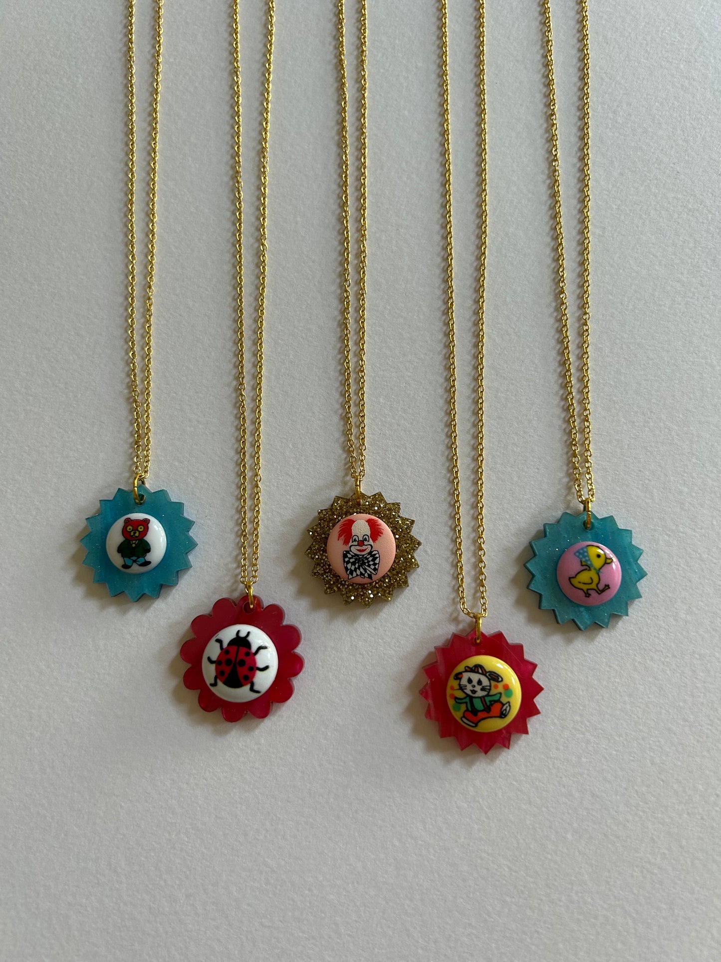 Button Cameo Acrylic Necklaces (5)