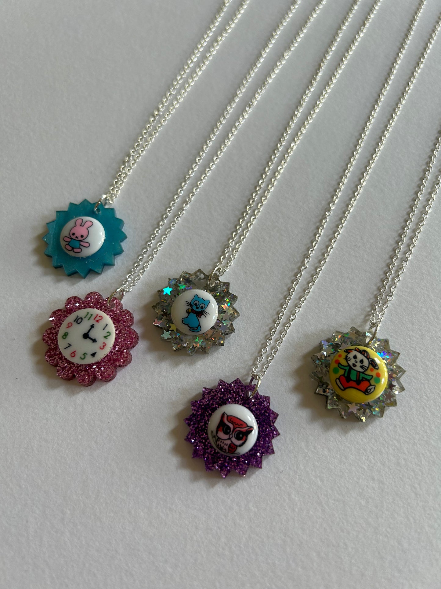 Button Cameo Acrylic Necklaces (3)