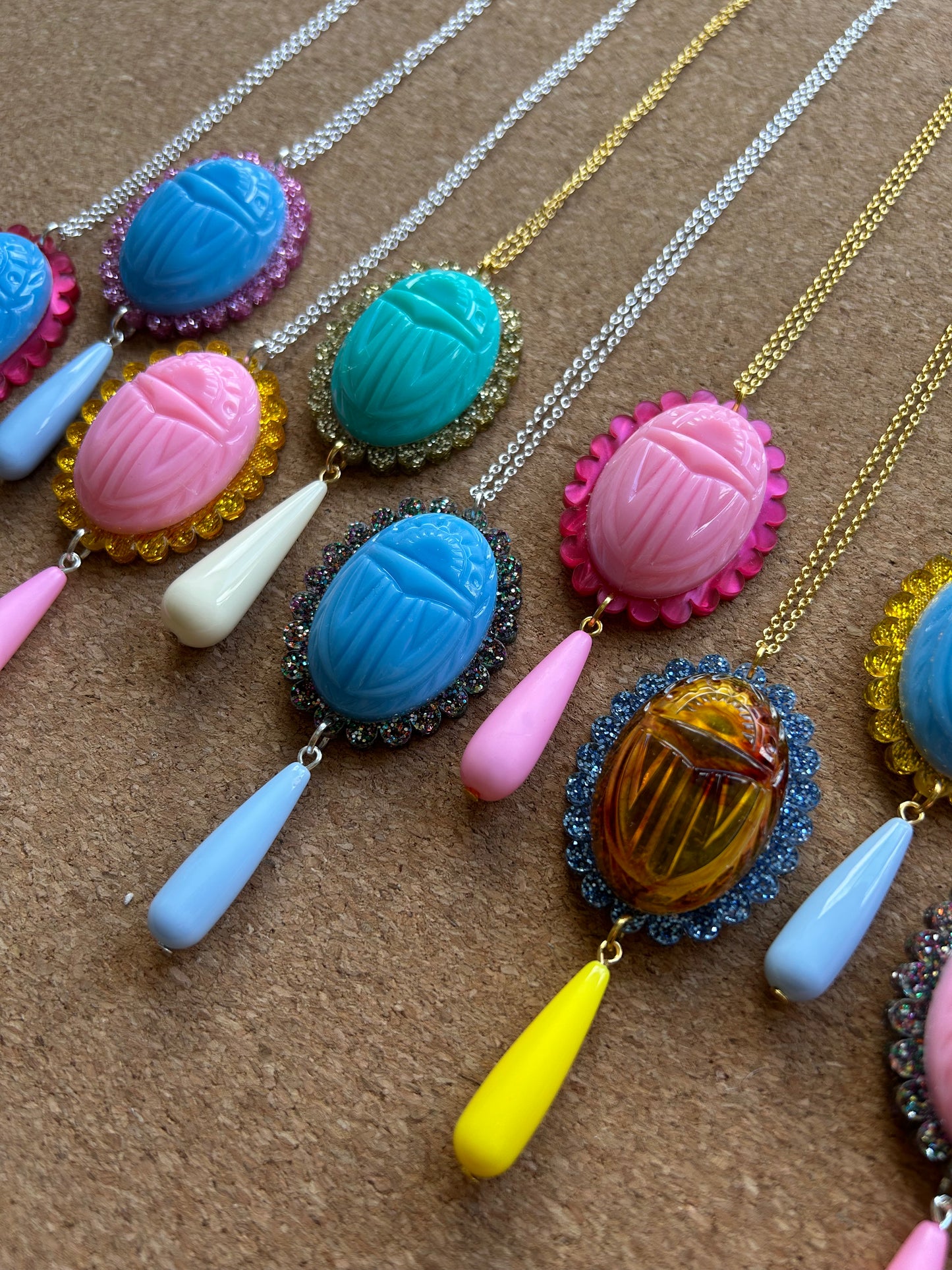 Scarab Cameo Acrylic Necklaces