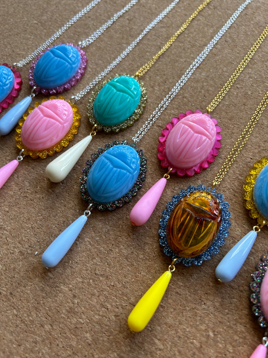 Scarab Cameo Acrylic Necklaces
