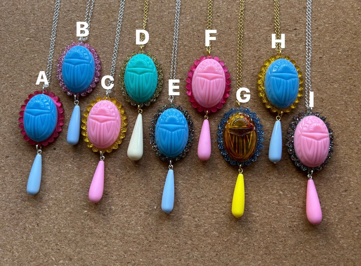 Scarab Cameo Acrylic Necklaces