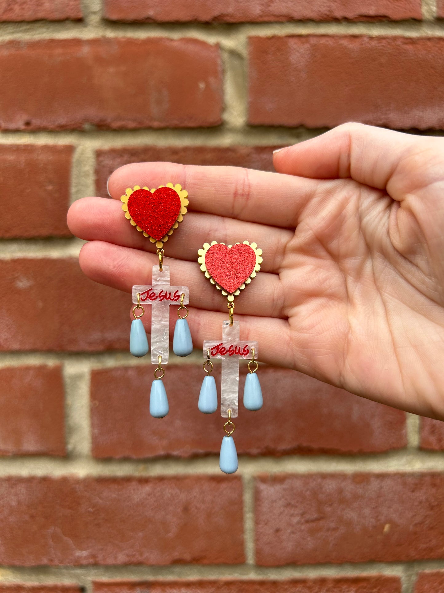 Jesus Sacred Heart Acrylic Beaded Earrings