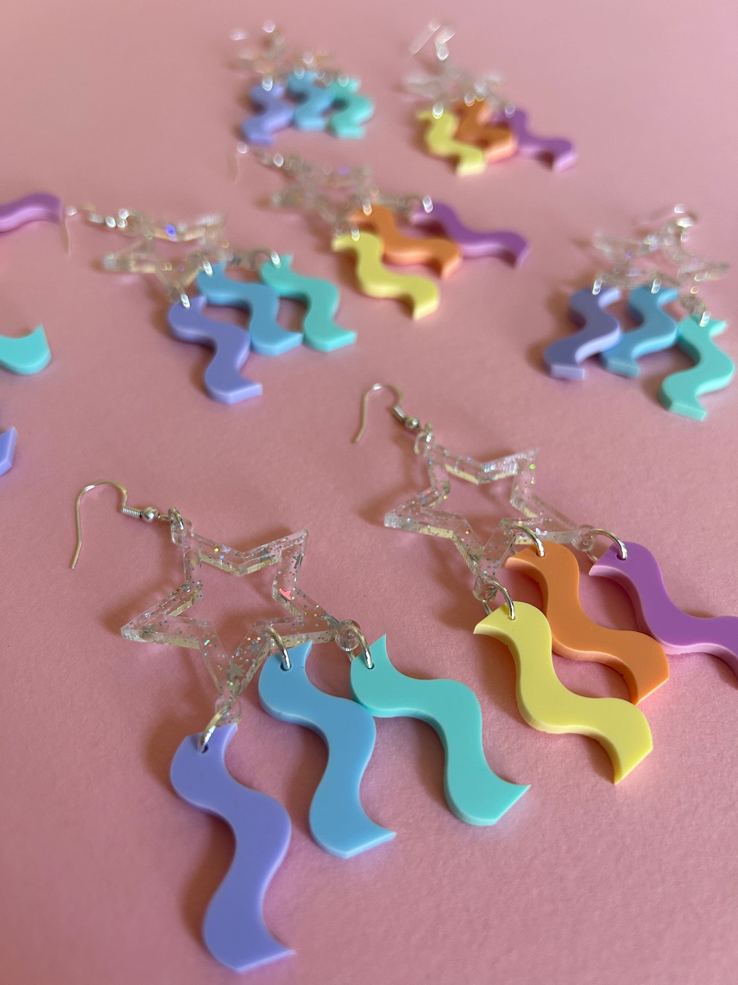Pastel Star Glittery Acrylic Earrings