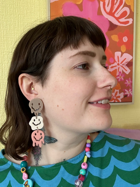 Neapolitan Smiley Matte Acrylic Earrings