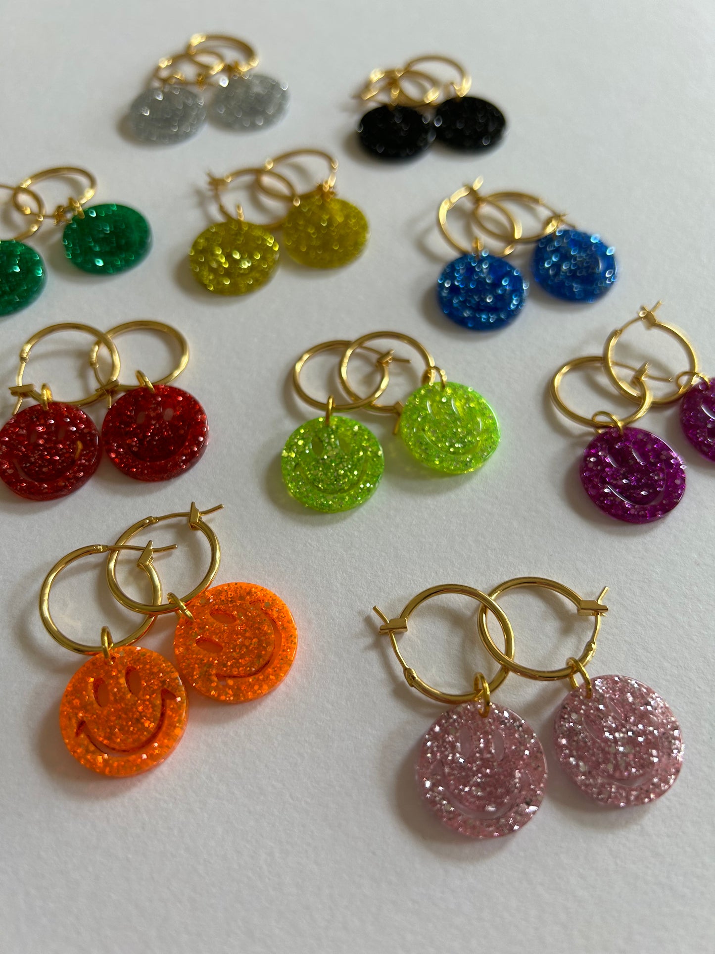 Smiley Face Glitter Acetate Hoop Earrings