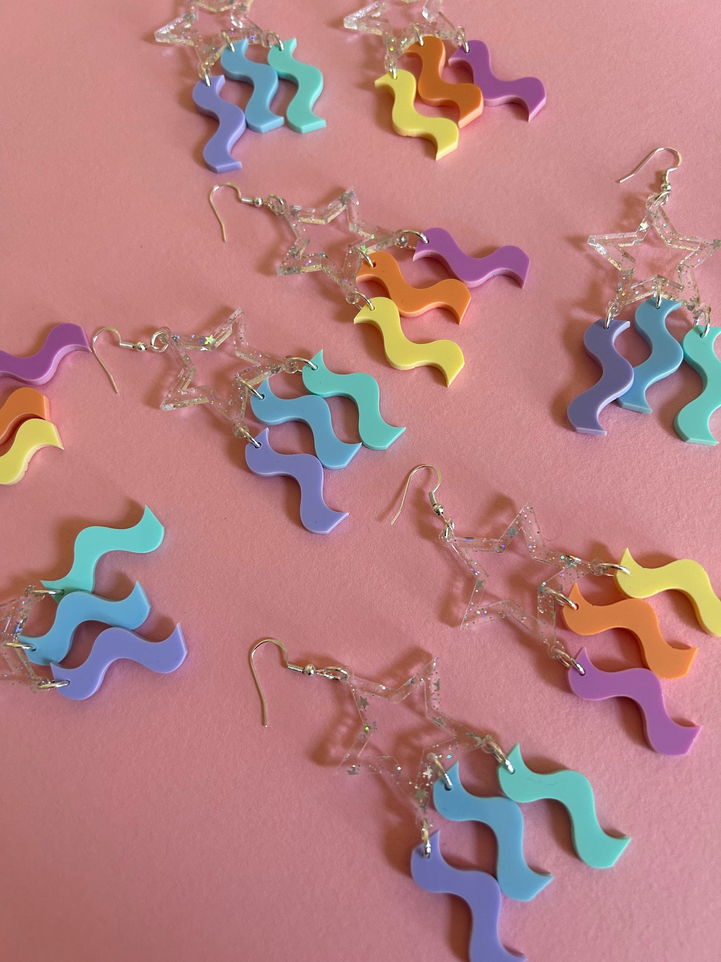 Pastel Star Glittery Acrylic Earrings