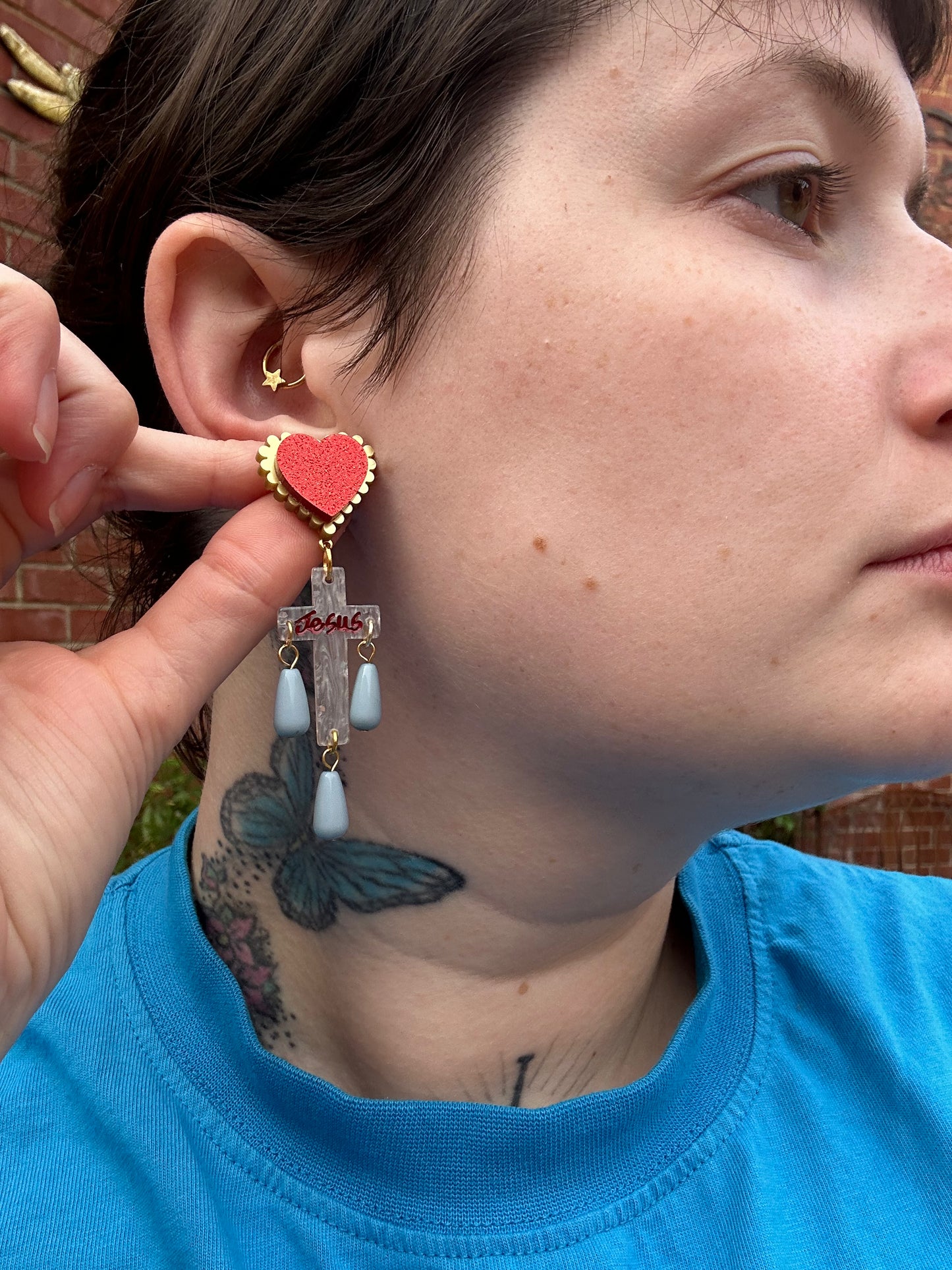 Jesus Sacred Heart Acrylic Beaded Earrings