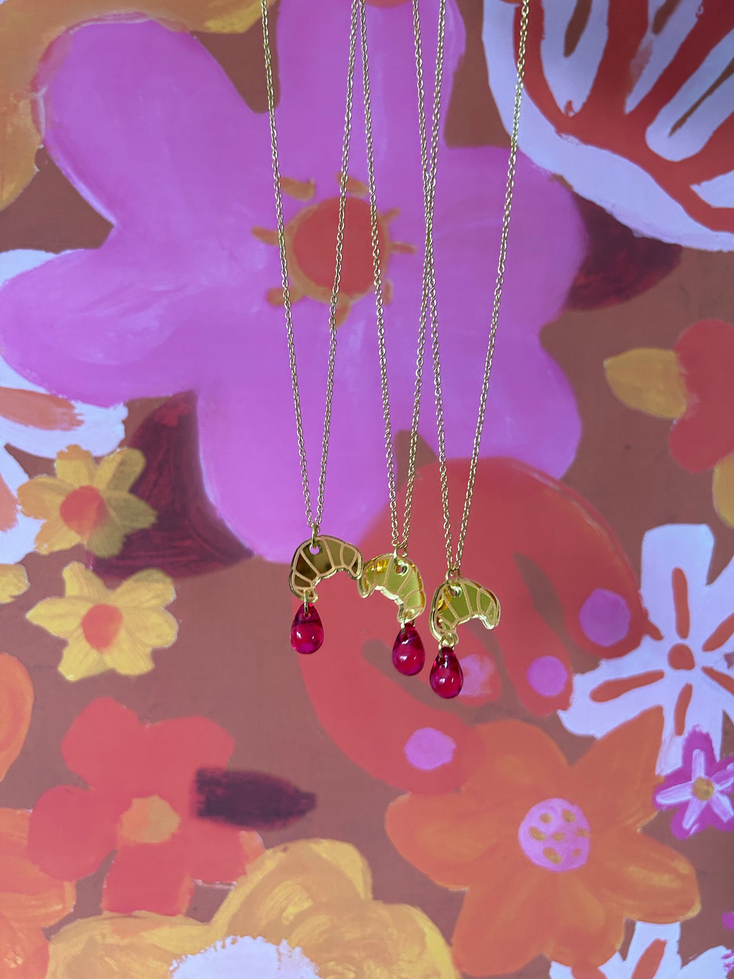 Croissant and Jam Acrylic Necklaces