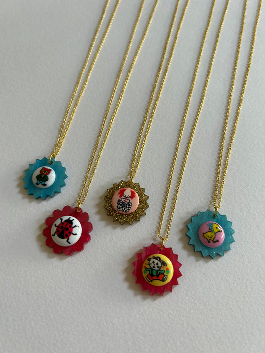 Button Cameo Acrylic Necklaces (5)