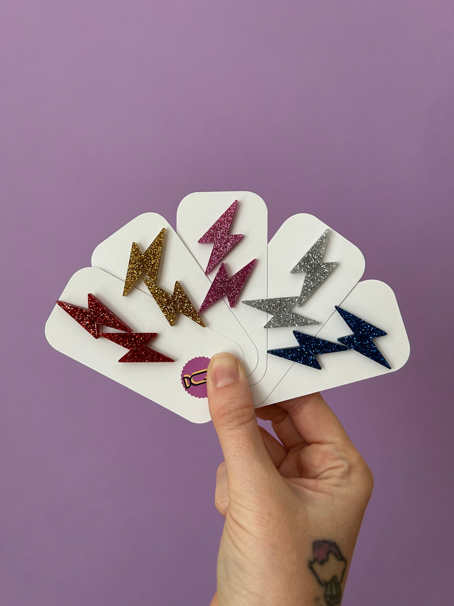 Bowie Acrylic Glitter Lightning Stud Earrings