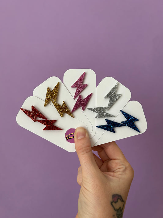Bowie Acrylic Glitter Lightning Stud Earrings