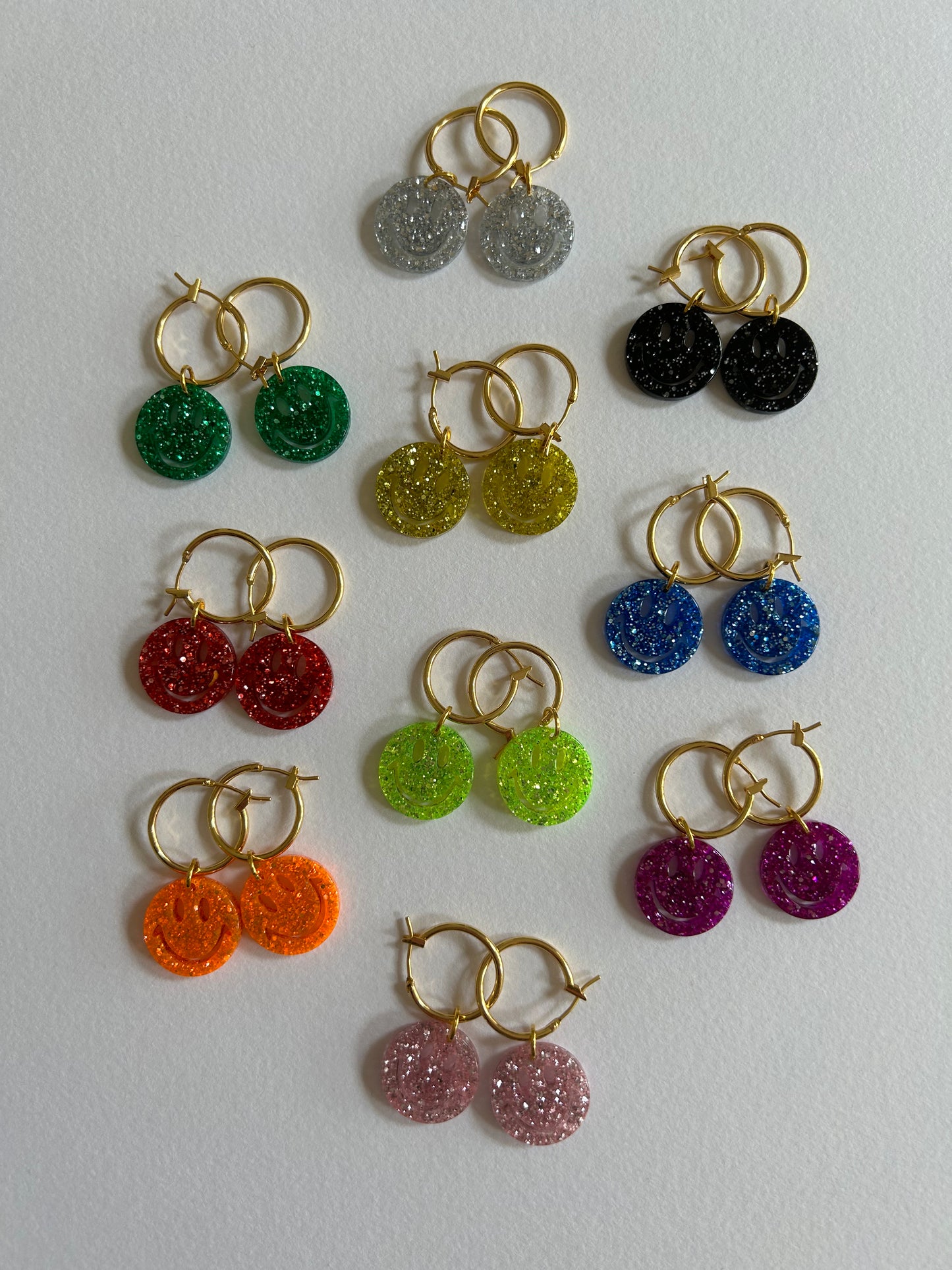Smiley Face Glitter Acetate Hoop Earrings