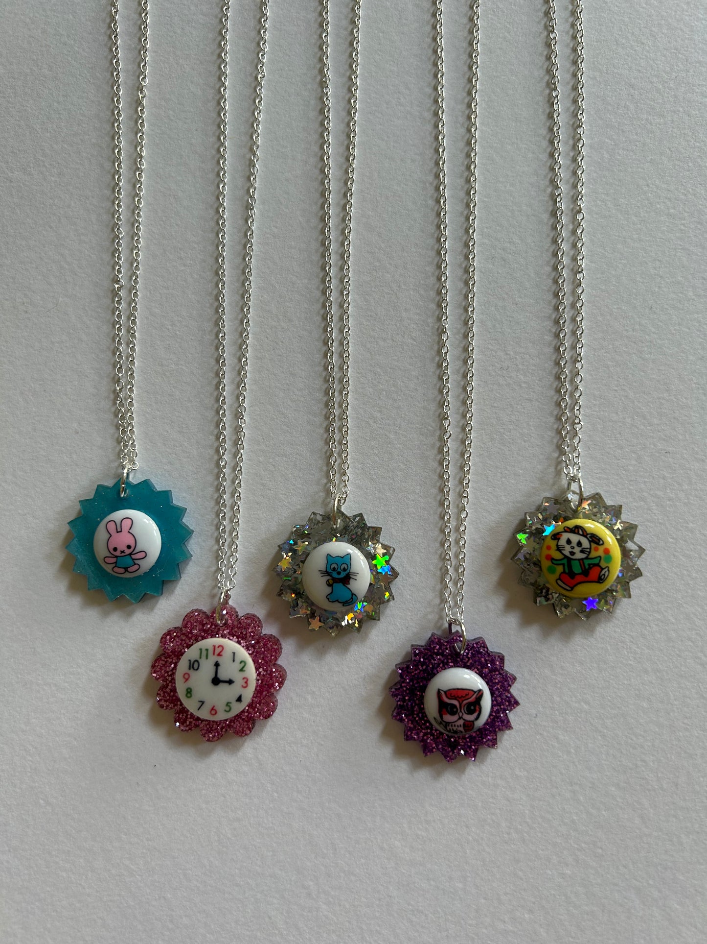 Button Cameo Acrylic Necklaces (3)