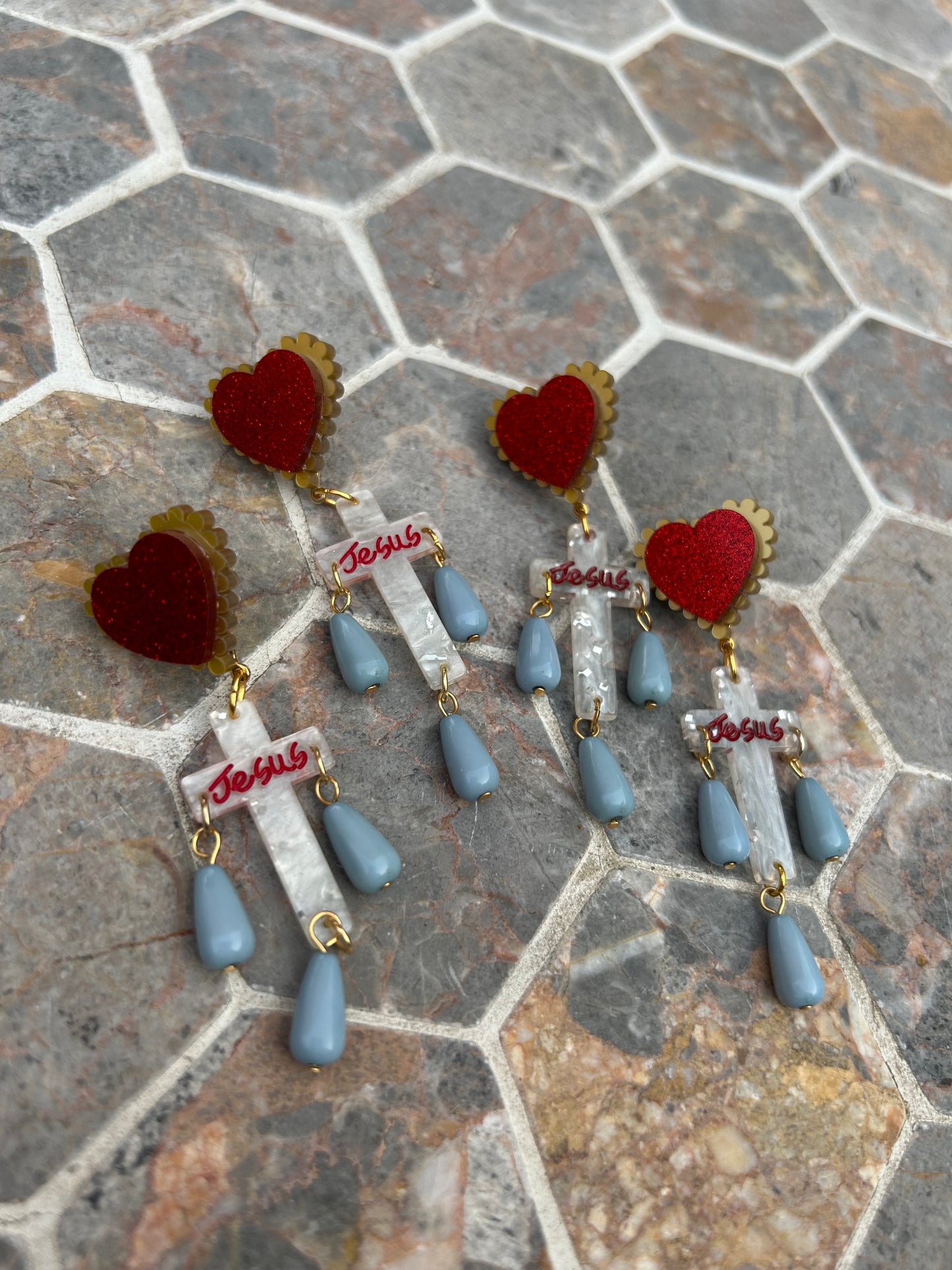 Jesus Sacred Heart Acrylic Beaded Earrings