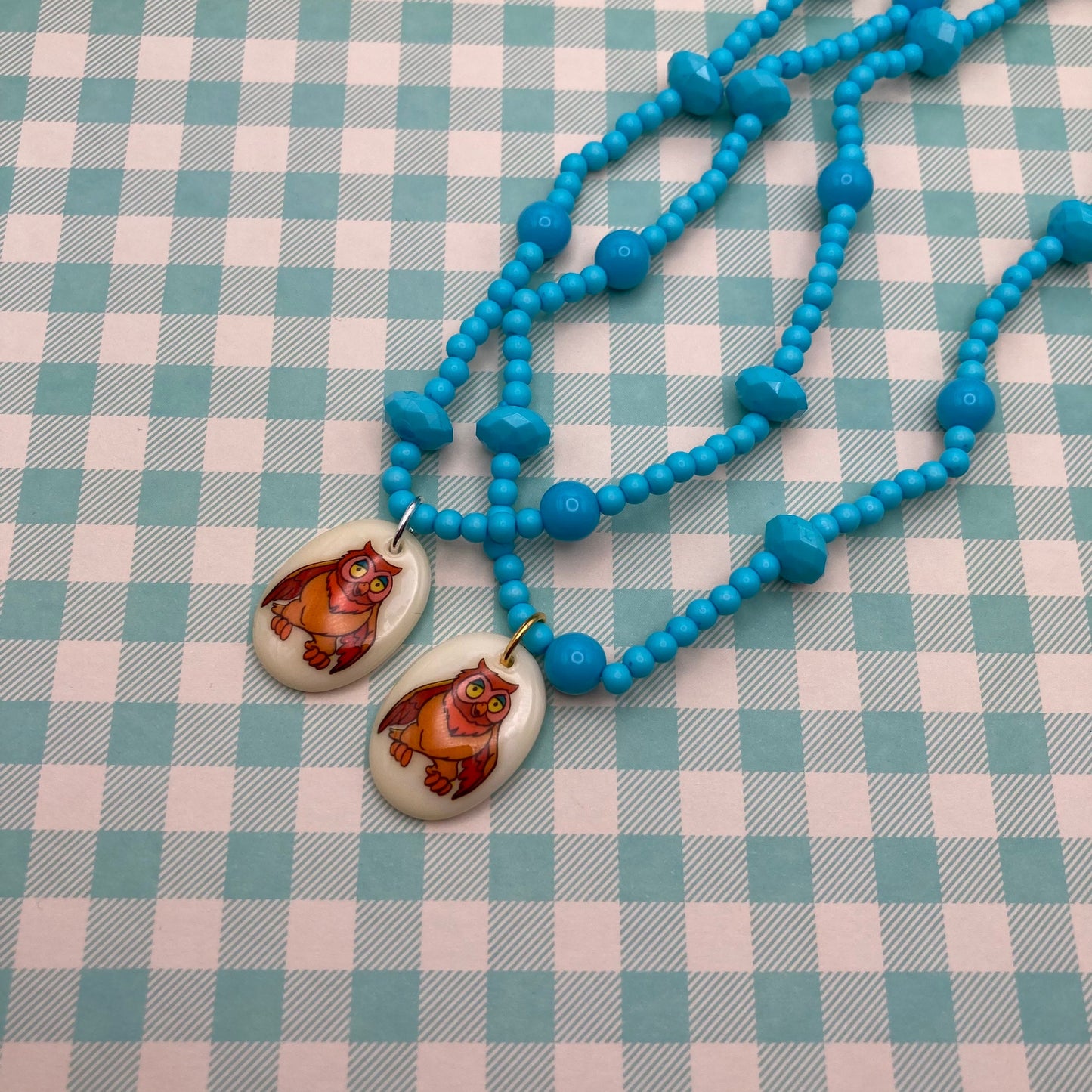 Vintage Owl Charm Beaded Necklace