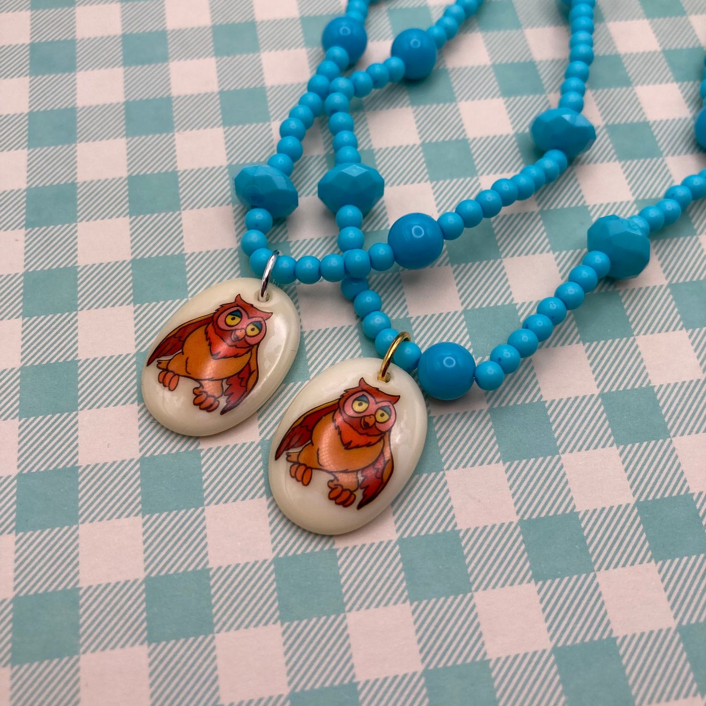 Vintage Owl Charm Beaded Necklace