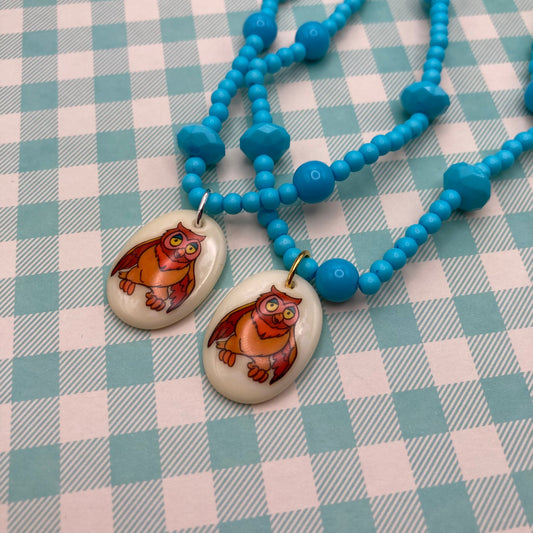 Vintage Owl Charm Beaded Necklace