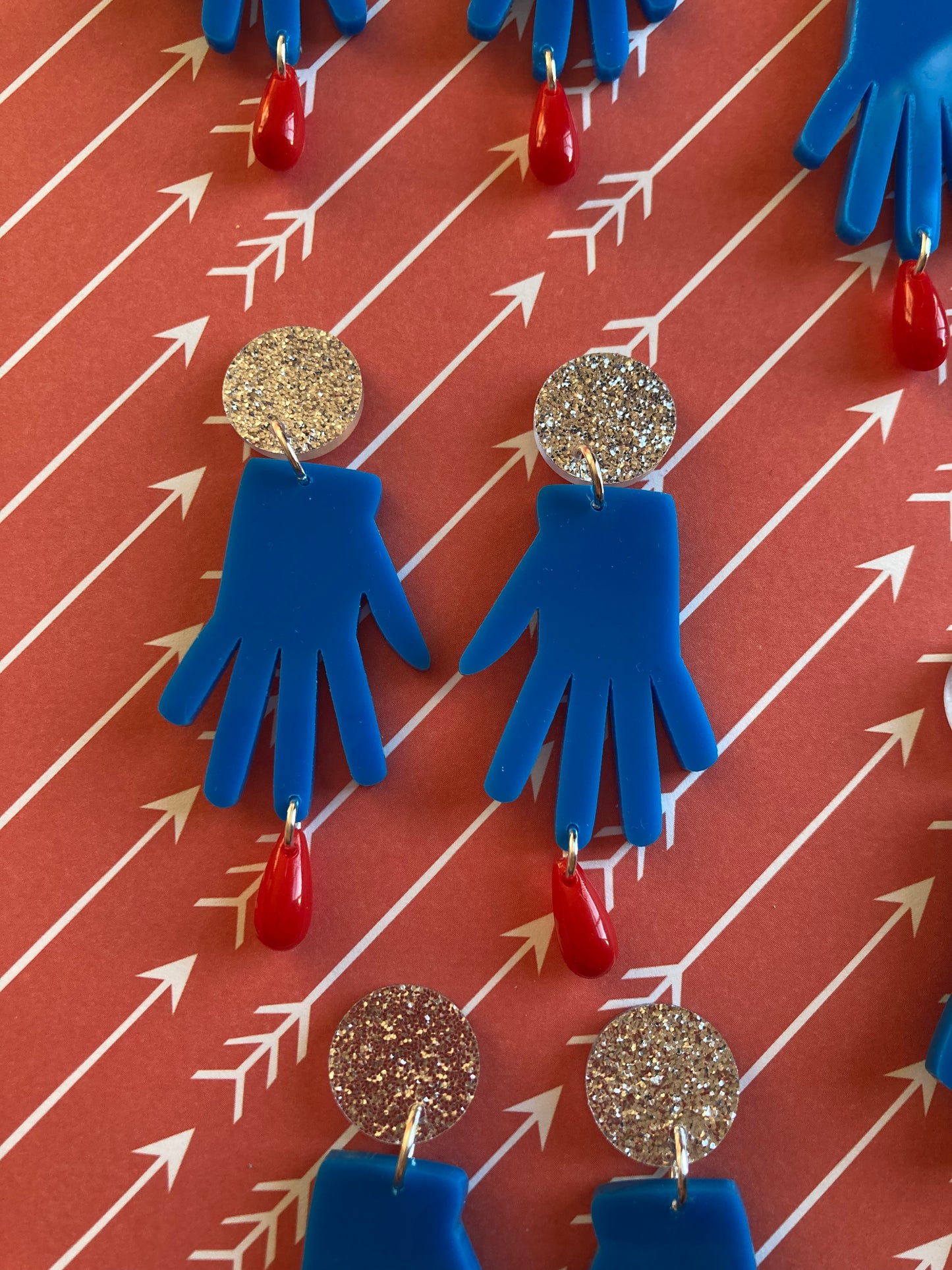 Big Blue Glove Acrylic Earrings