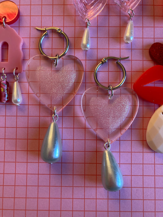 Iridescent Heart Acetate Hoop Earrings