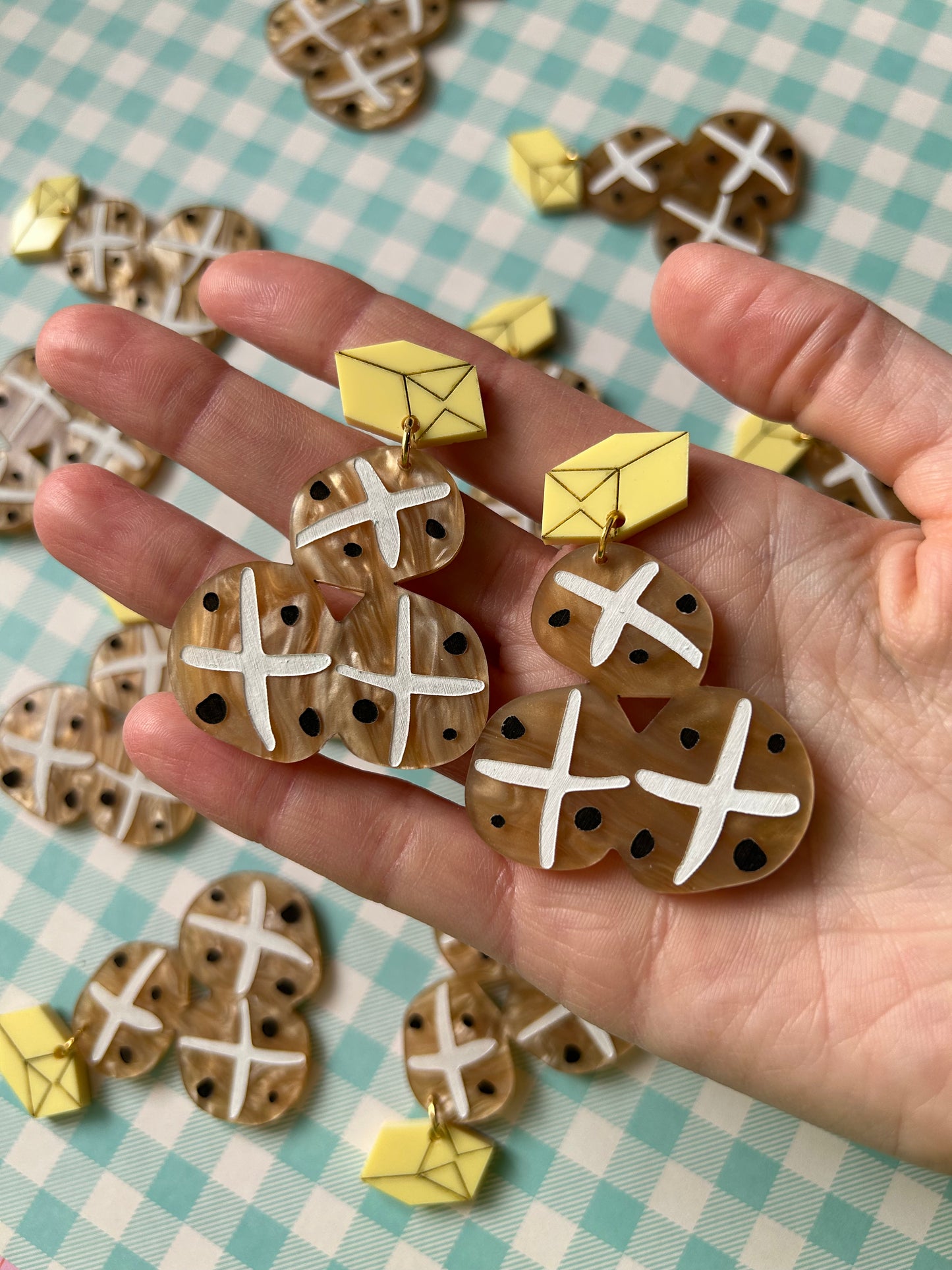 Hot Cross Bun Acrylic Earrings
