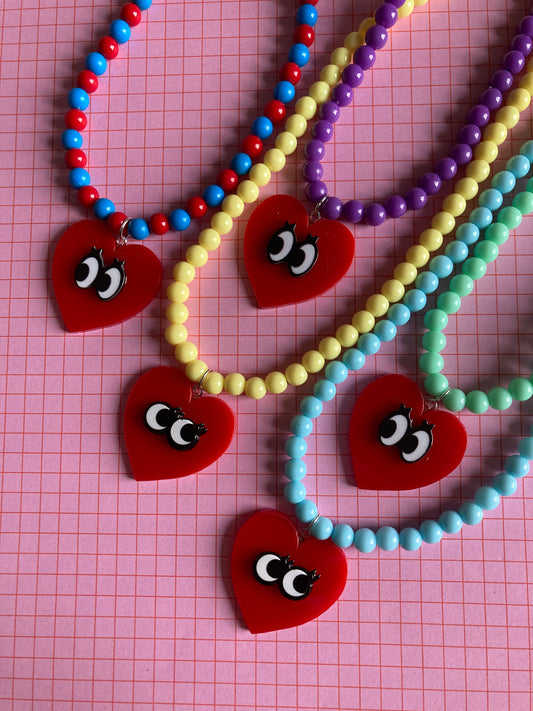 Heart Eye Acrylic Beaded Necklaces