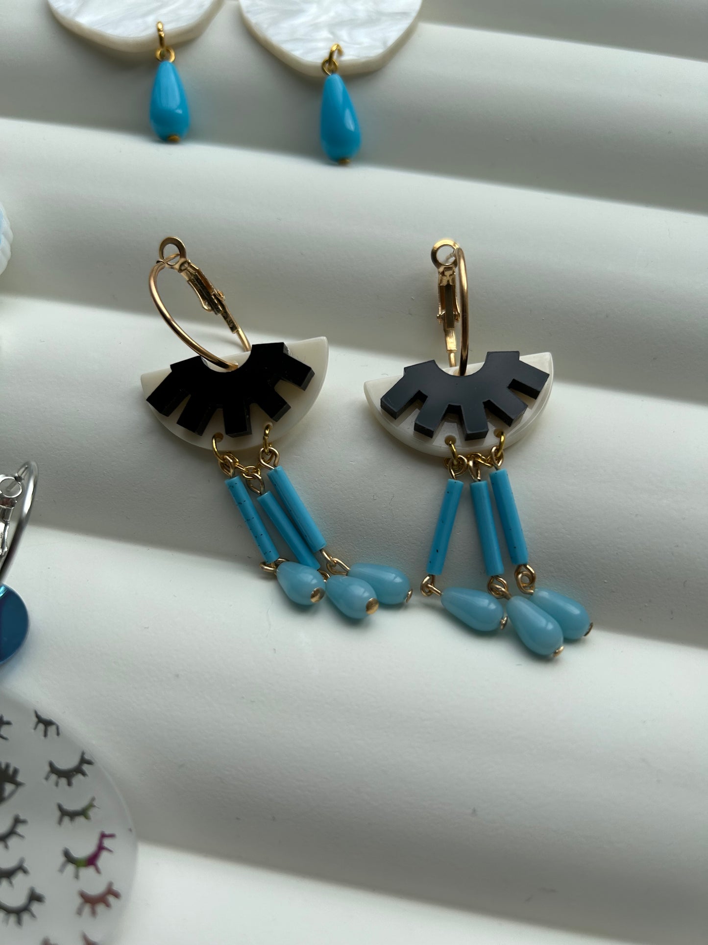Eyelash Acetate Hoop Dangly Earrings