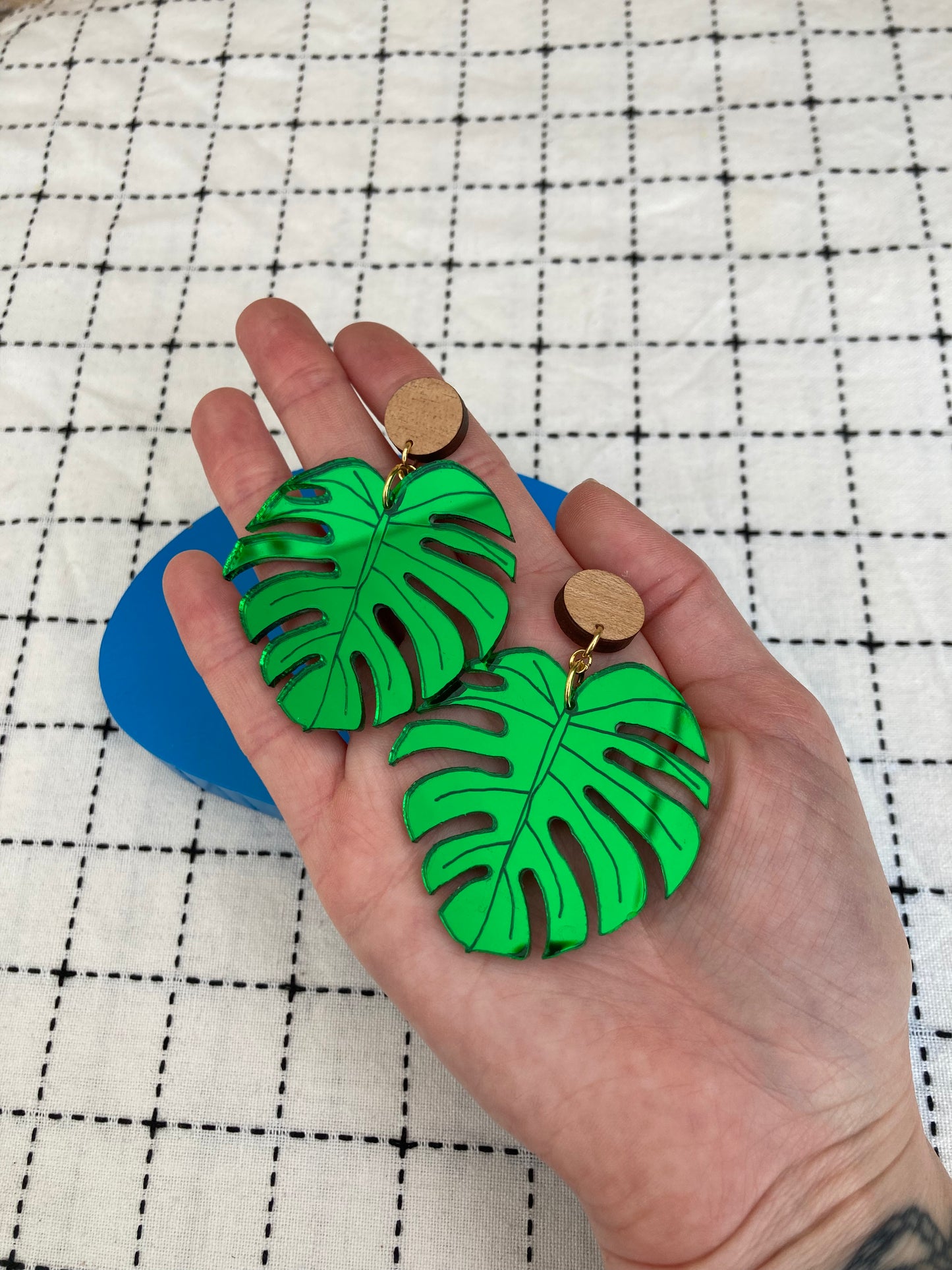 Big Monstera Mirror Acrylic Earrings