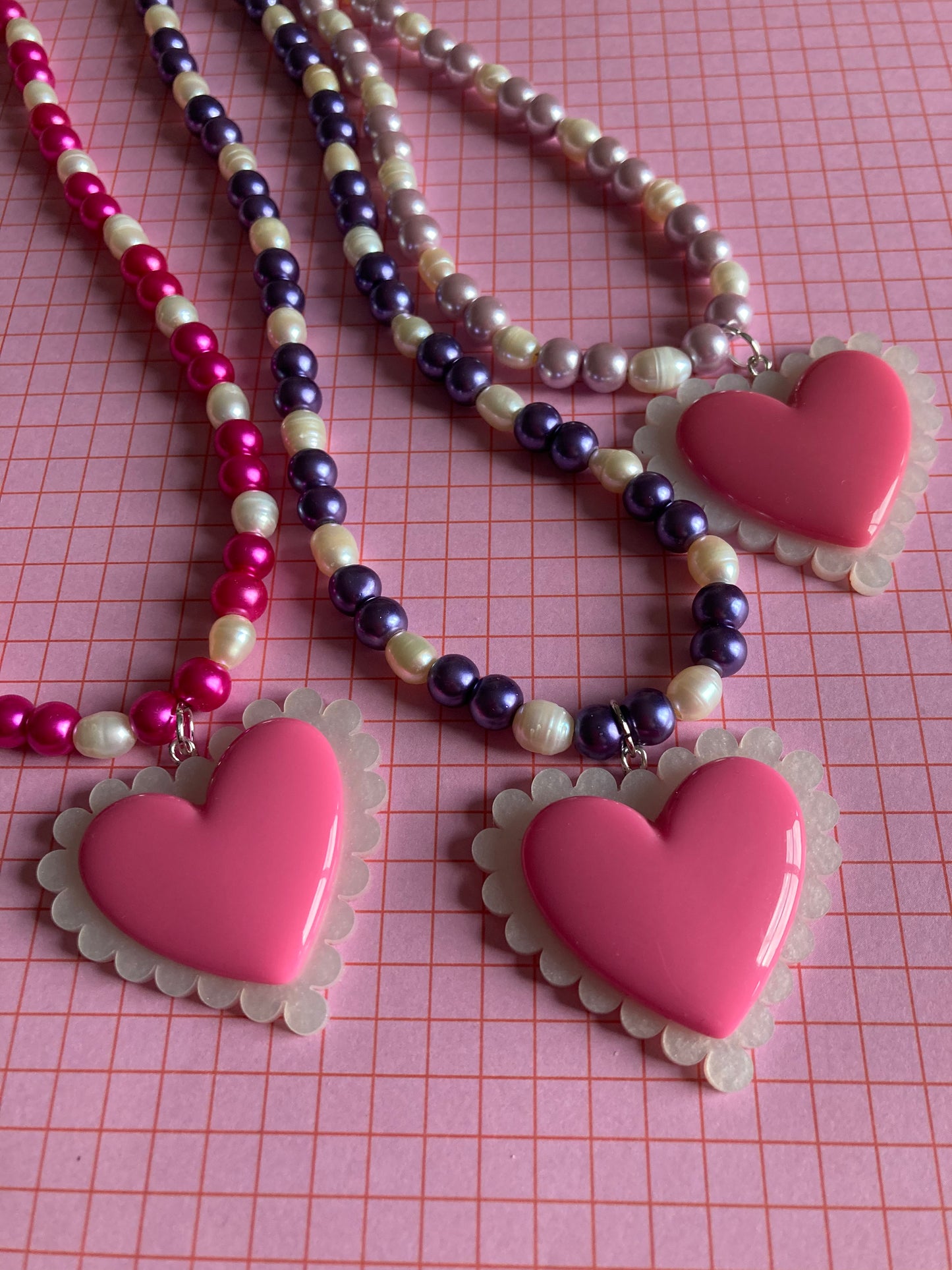 Frilly Heart Beaded Necklaces