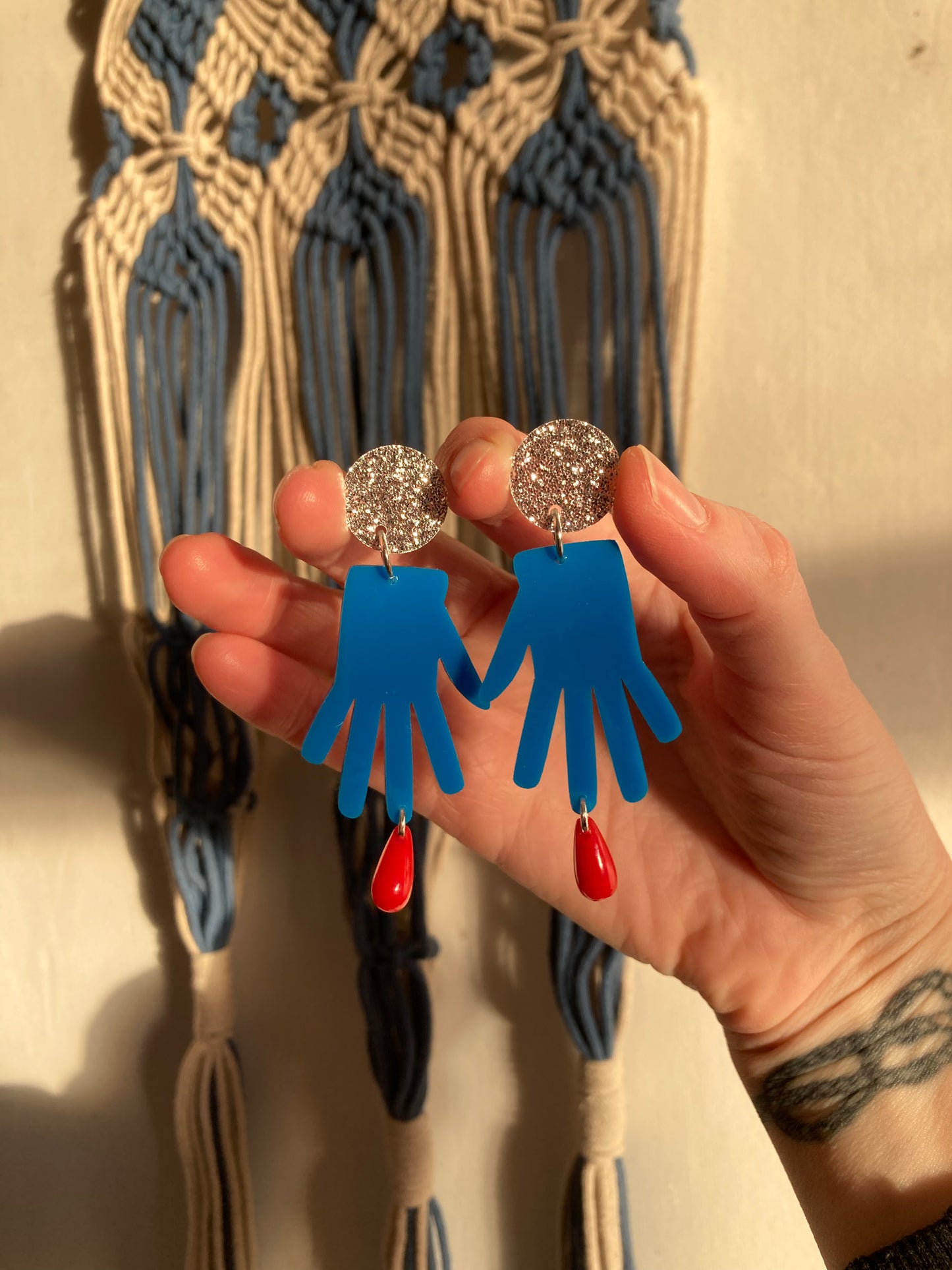 Big Blue Glove Acrylic Earrings