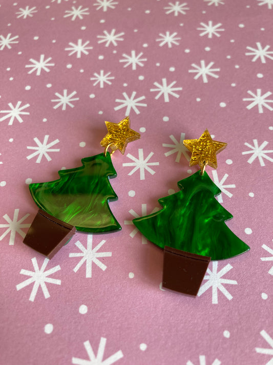 Mini Christmas Tree Acrylic Earrings