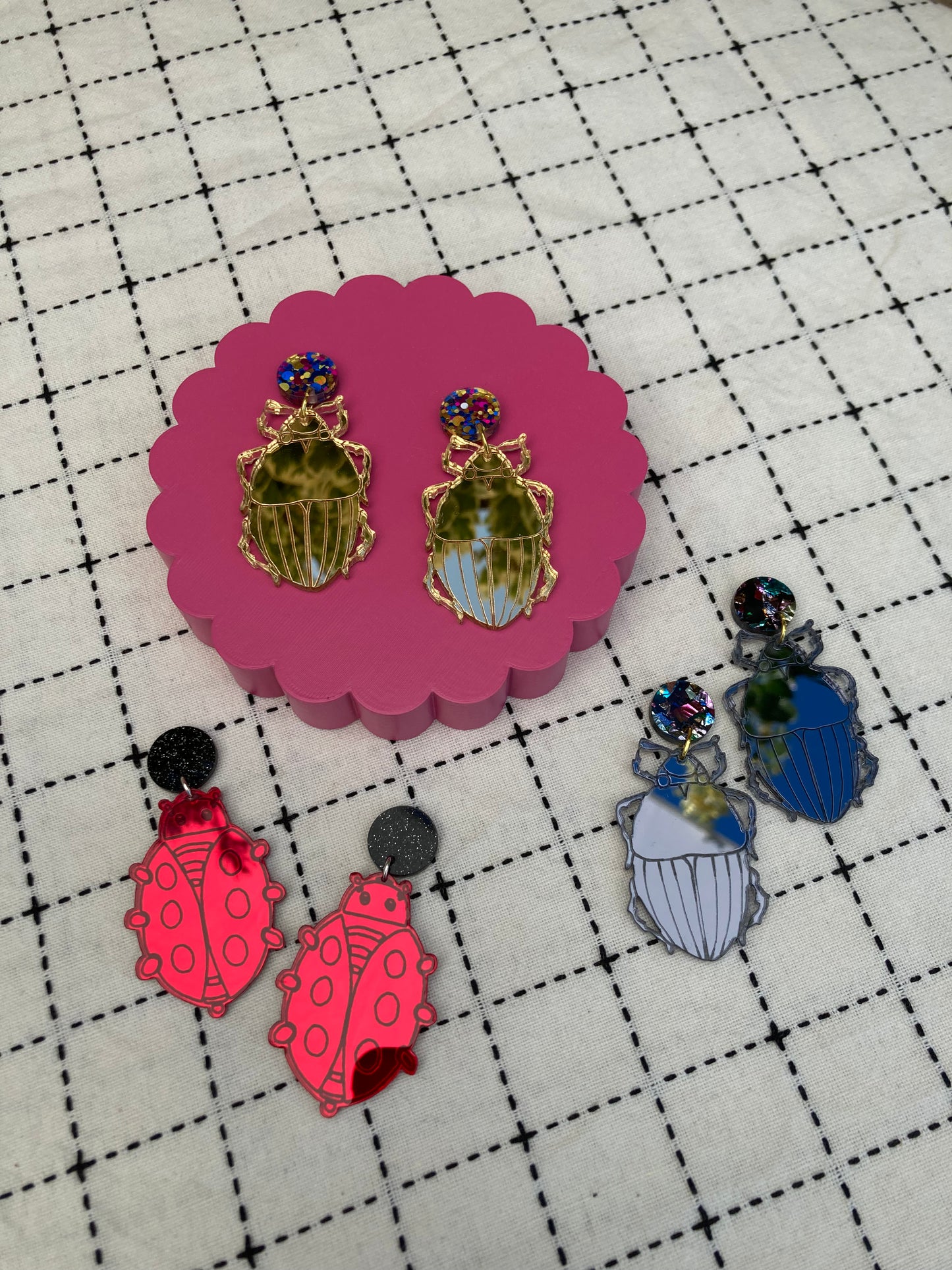 Charcoal Scarab Mirror Acrylic Earrings