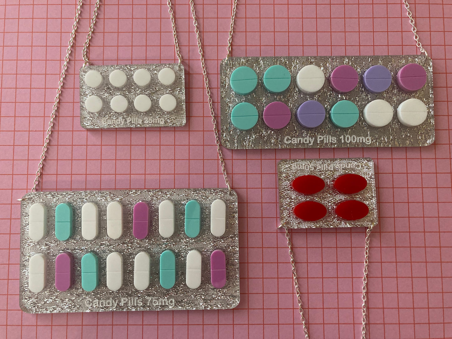 Glitzy Tablet Acrylic Necklaces