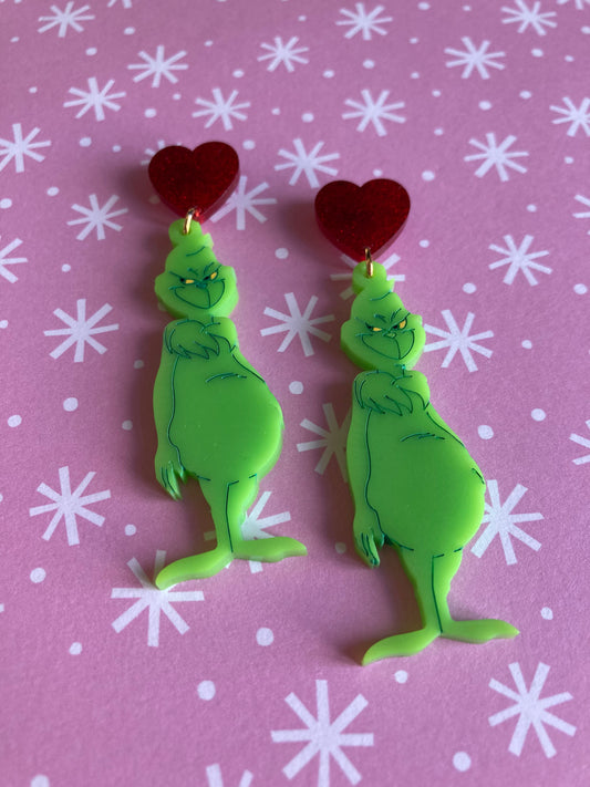 Grumpy Green Christmas Acrylic Earrings