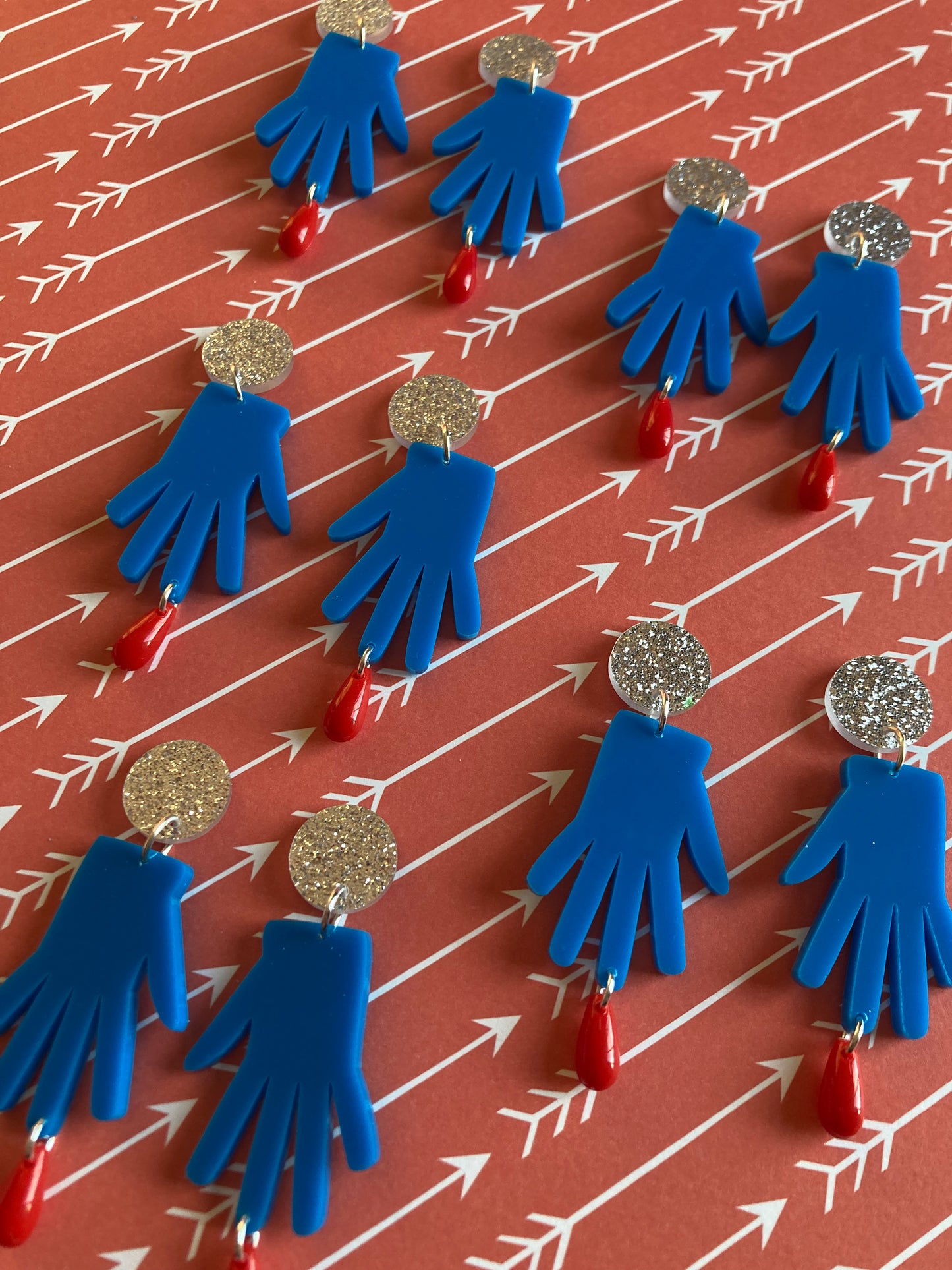 Big Blue Glove Acrylic Earrings