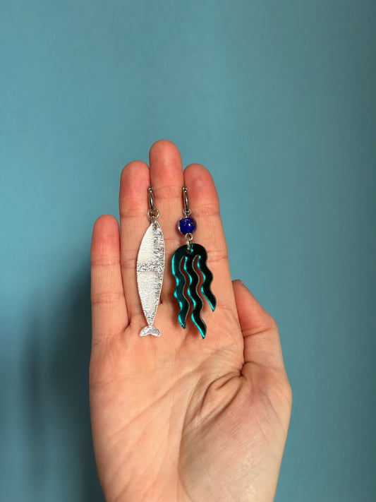 Fish & Seaweed Acrylic Hoop Earrings