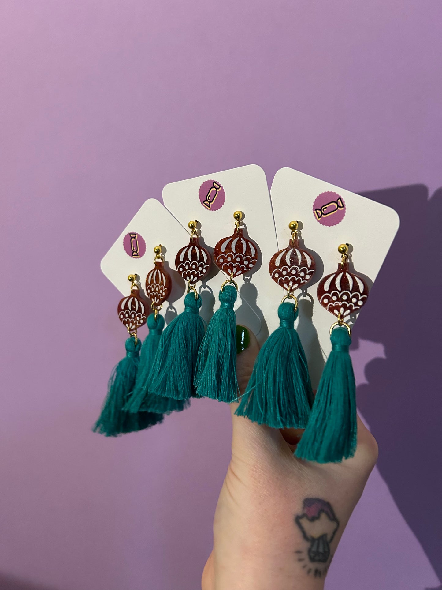 Lantern Bauble Acrylic Tassel Earrings