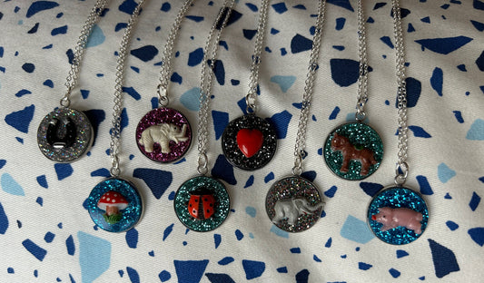 Glittery Vintage Cabochon Coin Necklaces