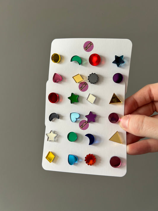 'Stick-On' Inspired Acrylic Mirror Stud Earrings