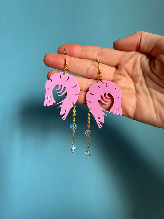 Pink Prawn Dangly Acrylic Earrings