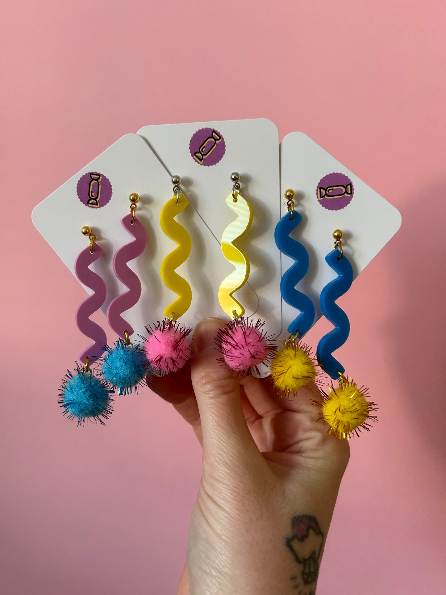 Wavy Pompom Acrylic Earrings