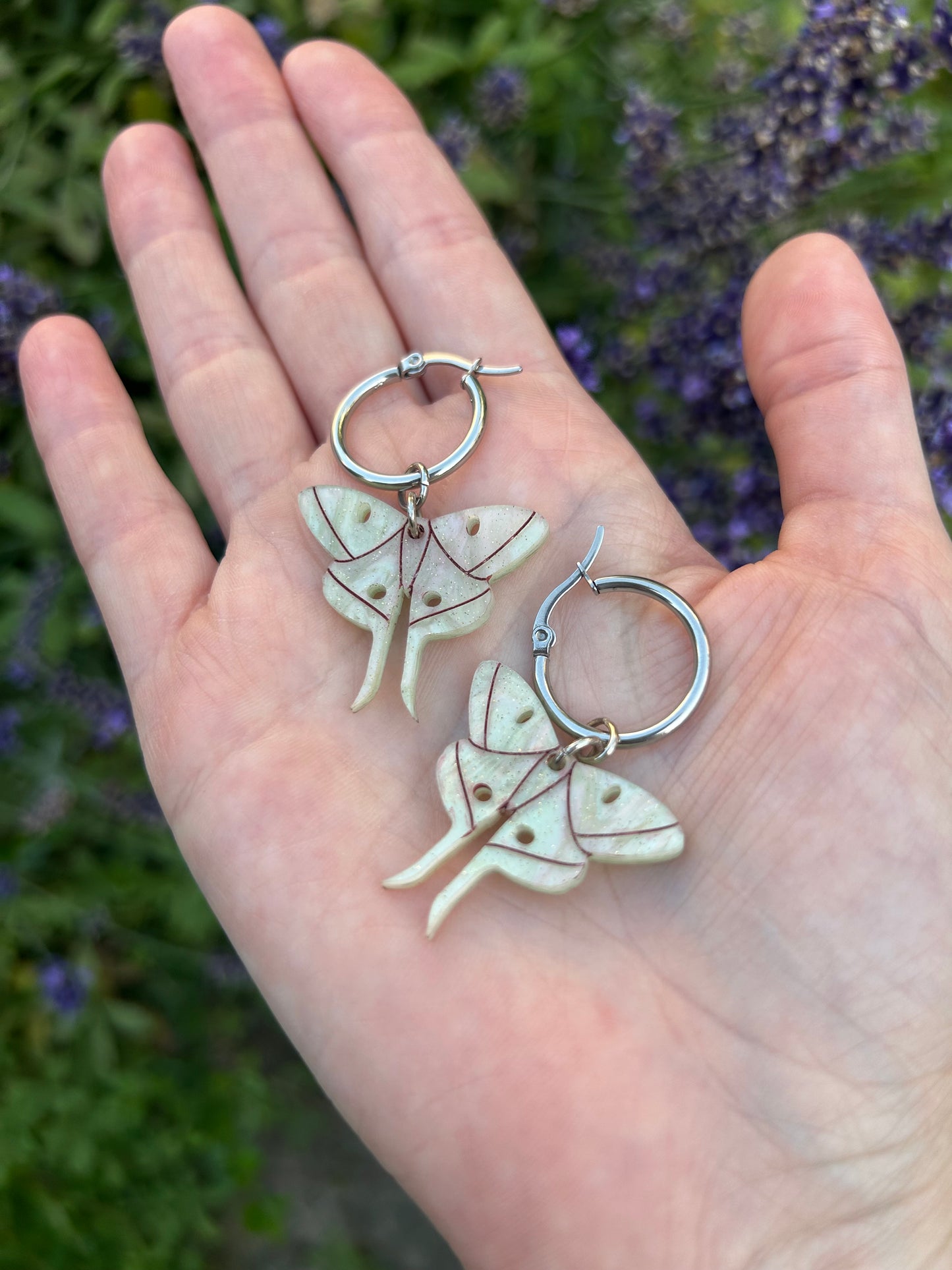 Lunar Moth Acrylic Hoop Earrings