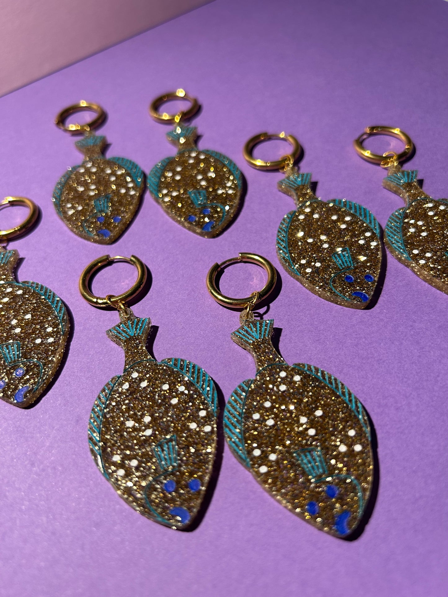 Flounder Glittery Acrylic Earrings