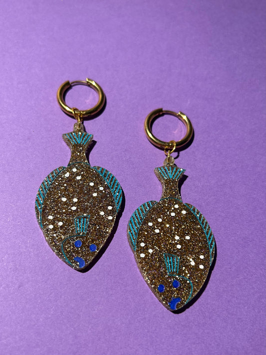 Flounder Glittery Acrylic Earrings