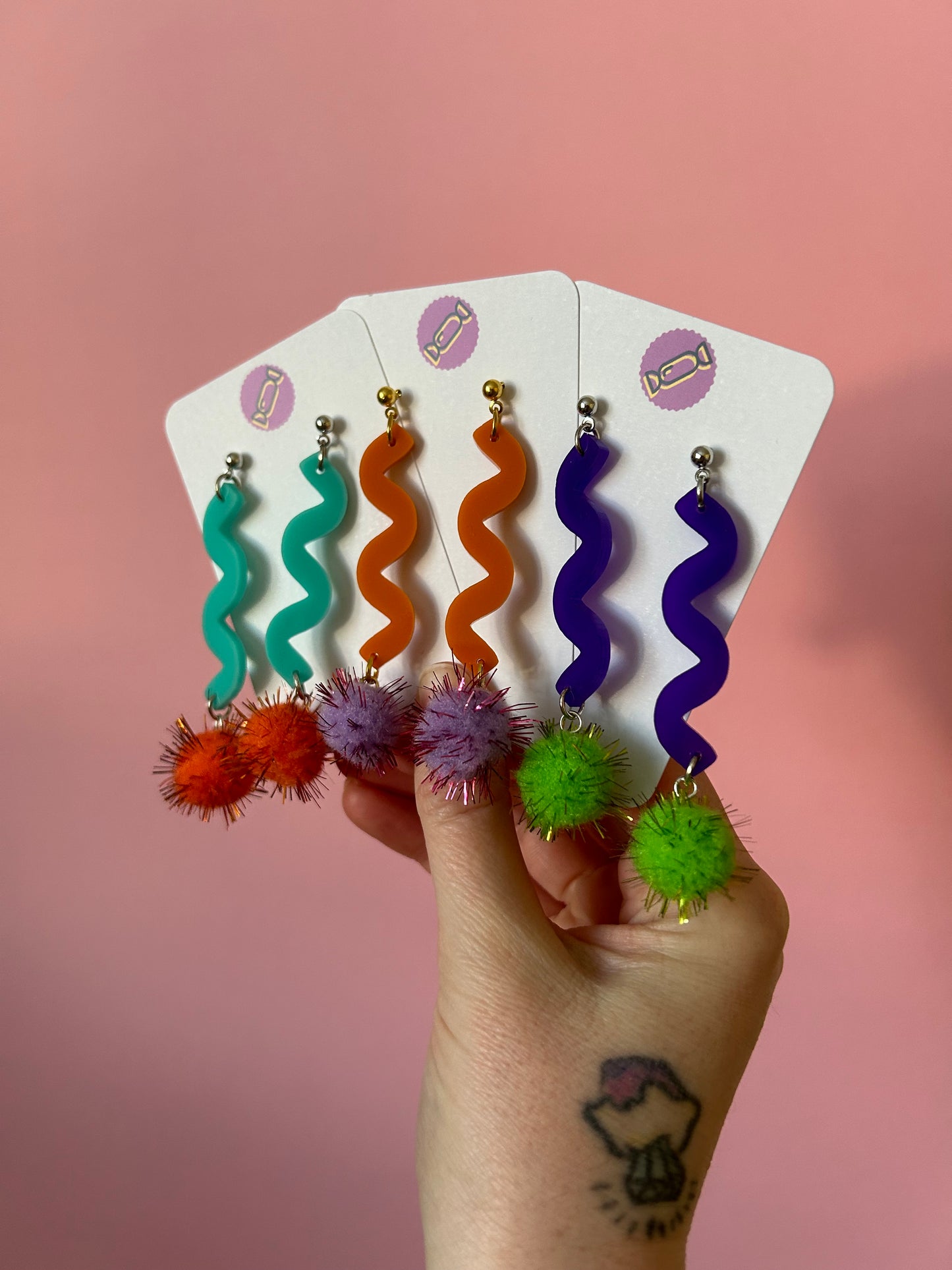 Wavy Pompom Acrylic Earrings