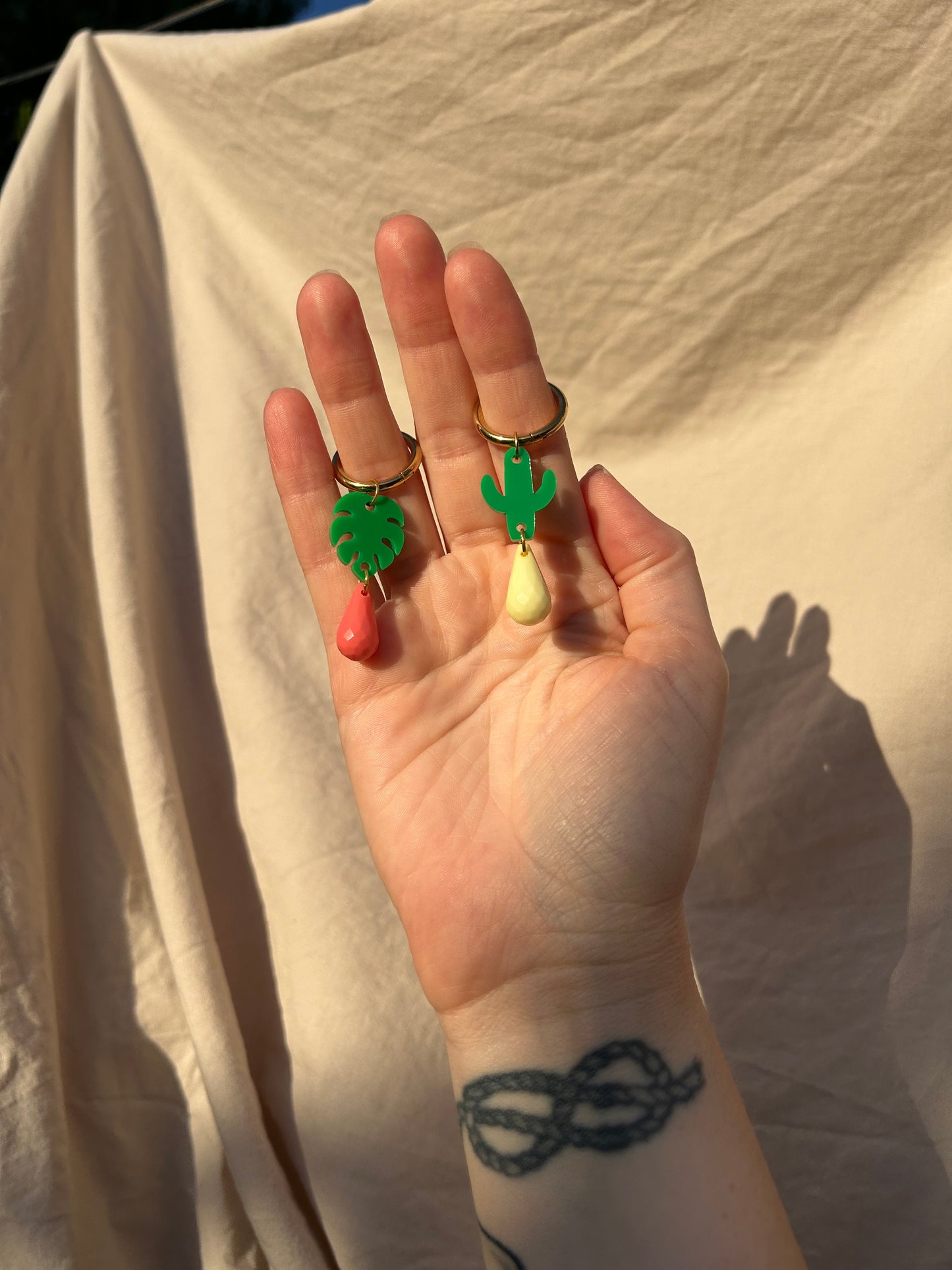 Mini Tropical Acrylic Drop Hoop Earrings