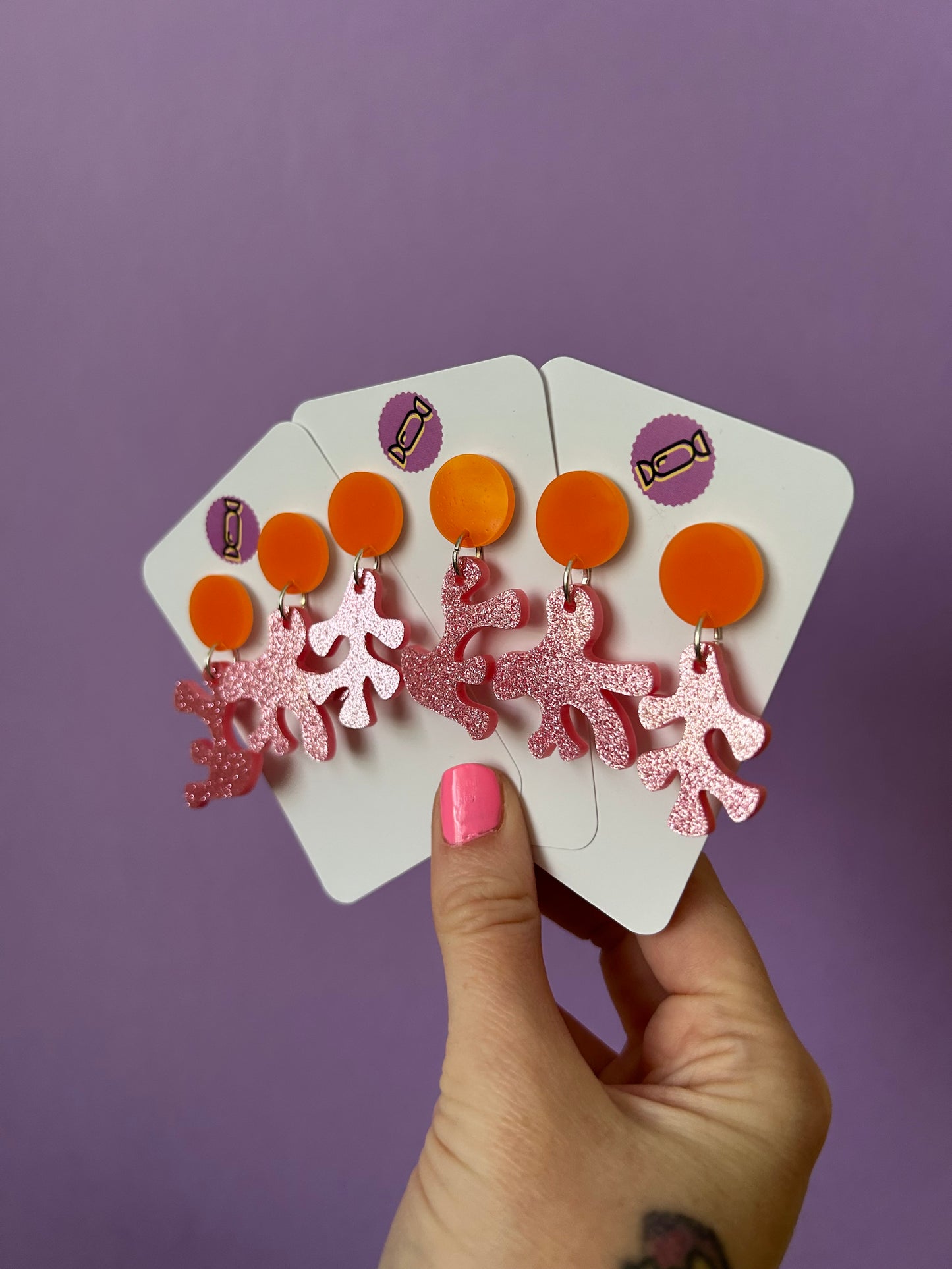 Coral Glitter Acrylic Earrings